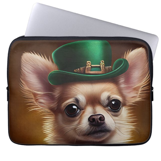 Chihuahua Dog in St. Patrick's Day Dress Laptop Sleeve (Front)