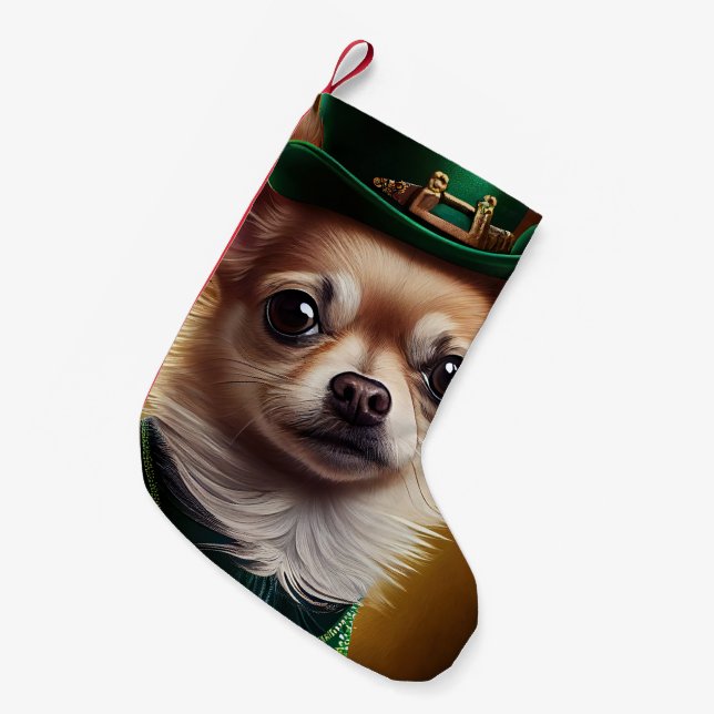 Chihuahua Dog in St. Patrick's Day Dress Small Christmas Stocking (Front (Hanging))