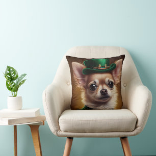 Chihuahua Dog in St. Patrick's Day Dress Throw Pillow