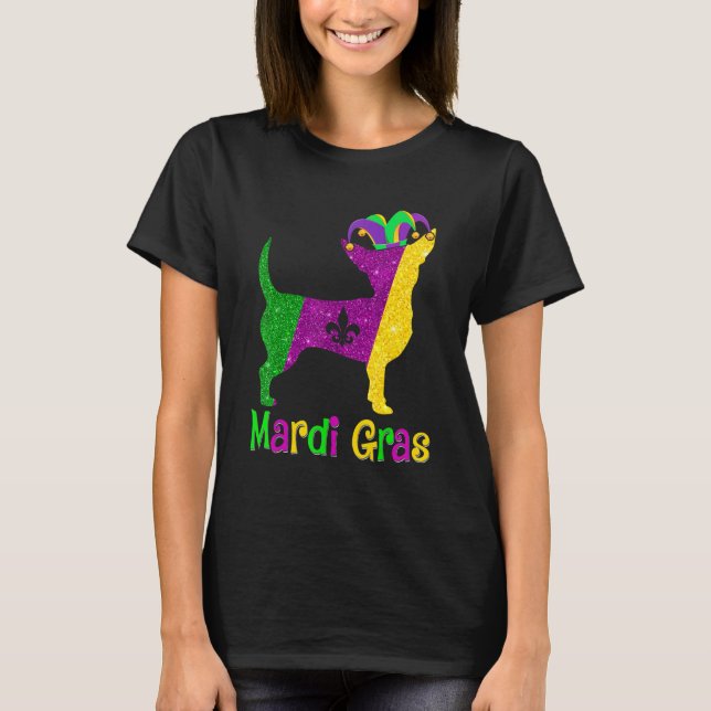 Chihuahua Dog Lover Mardi Gras Carnival Jester T-Shirt (Front)