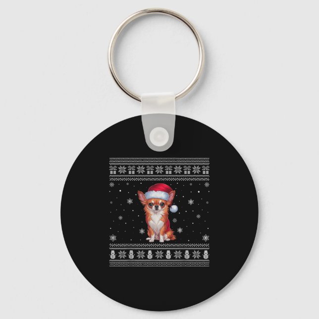 Chihuahua Dog Lovers Men Women Santa Ugly Xmas Swe Keychain (Front)