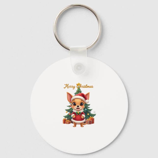 Chihuahua Dog Merry Christmas Keychain (Front)