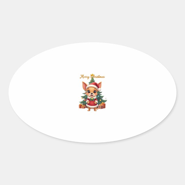 Chihuahua Dog Merry Christmas Oval Sticker (Front)