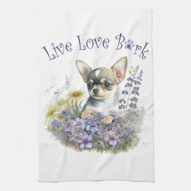 Chihuahua Dog Mom Floral Kitchen Towel (Vertical)