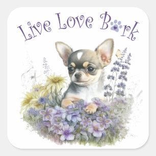 Chihuahua Dog Mom Floral Square Sticker