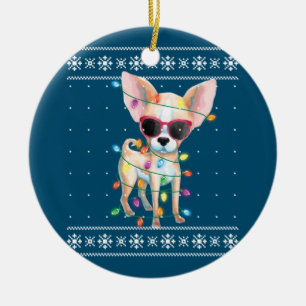 Chihuahua Dog Mom Women Christmas Ugly Sweater Ceramic Ornament