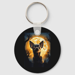 Chihuahua Dog Moon Silhouette Halloween Funny Evil Keychain