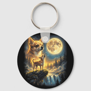 Chihuahua dog moonlit night art chihuahua howling keychain