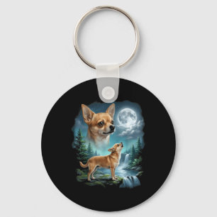Chihuahua Dog Moonlit Night Art Chihuahua Howling Keychain