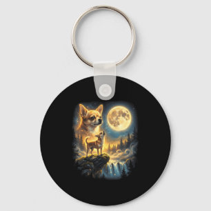Chihuahua Dog Moonlit Night Art Chihuahua Howling Keychain