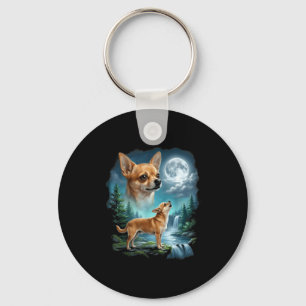 Chihuahua dog moonlit night art chihuahua howling keychain