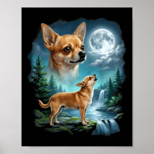 Chihuahua dog moonlit night art chihuahua howling poster