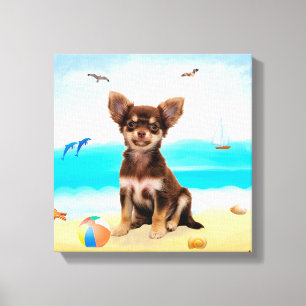 Chihuahua Dog on Beach Canvas Print