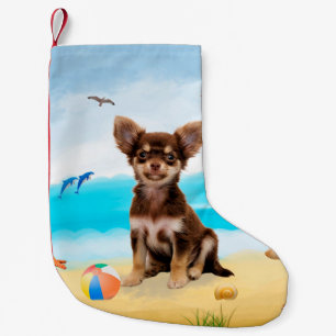 Chihuahua Dog on Beach Small Christmas Stocking