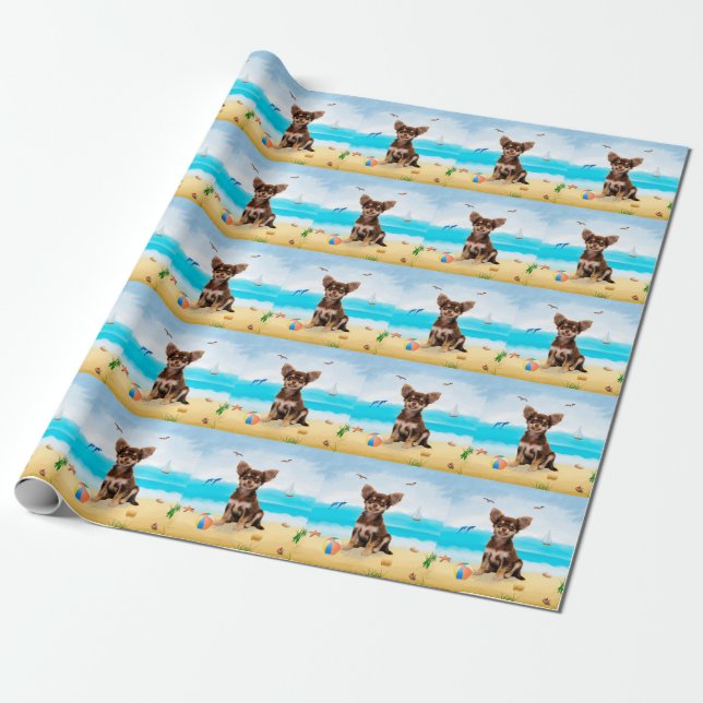 Chihuahua Dog on Beach Wrapping Paper (Unrolled)