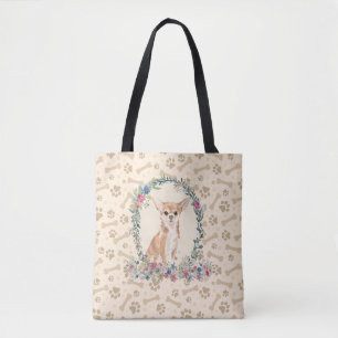 Chihuahua Dog Paw Print & Dog Bone Cute  Tote Bag