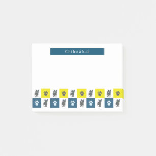 Chihuahua Dog & Paw Yellow& Blue Grid Silhouette Post-it Notes