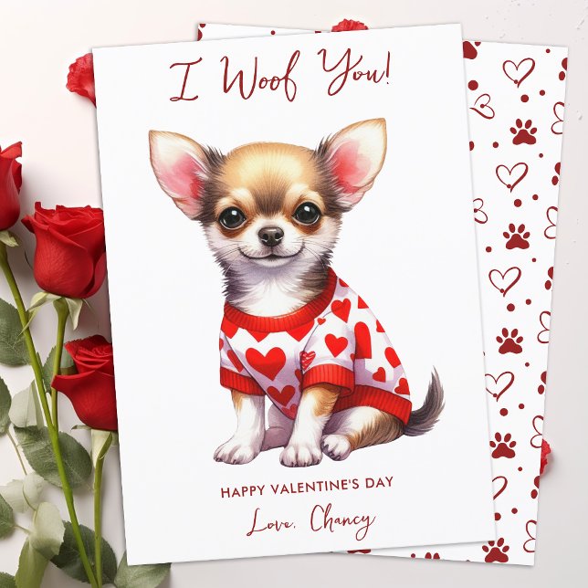 Chihuahua Dog Personalized Woof You Valentines Day Holiday Card (Creator Uploaded)