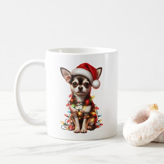 Chihuahua Dog Puppy Christmas  Coffee Mug (With Donut)