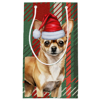Chihuahua Dog Red Green Plaid Christmas Small Gift Bag