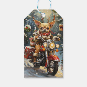 Chihuahua Dog Riding Motorcycle Christmas  Gift Tags