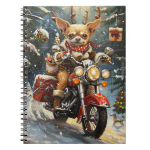 Chihuahua Dog Riding Motorcycle Christmas Notebook