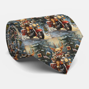 Chihuahua Dog Riding Motorcycle Christmas  Tie