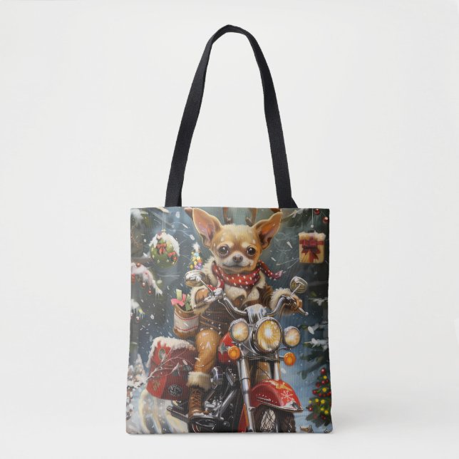 Chihuahua Dog Riding Motorcycle Christmas  Tote Bag (Front)