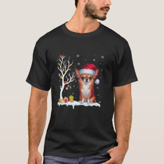 Chihuahua Dog Santa Hat Festive Tree Light Christm T-Shirt