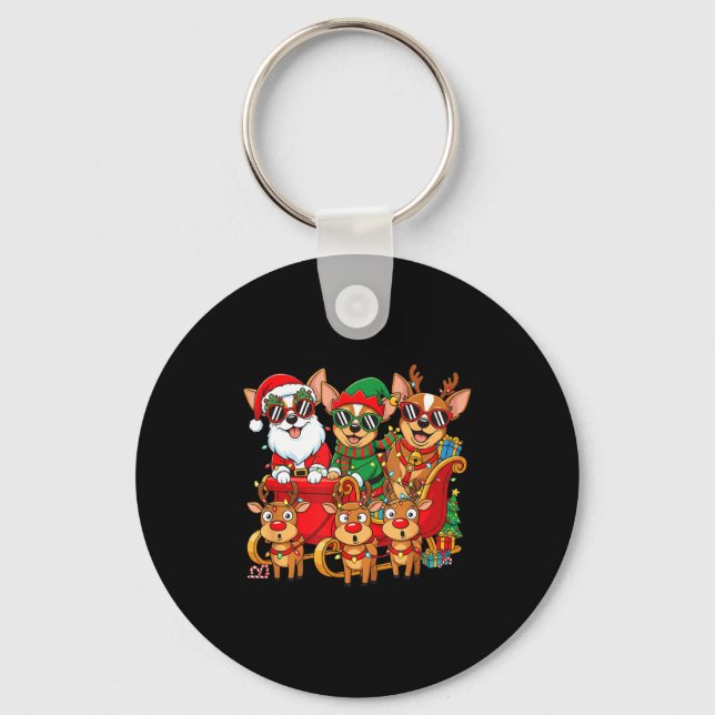 Chihuahua Dog Santa Reindeer Elf Christmas Womens  Keychain (Front)