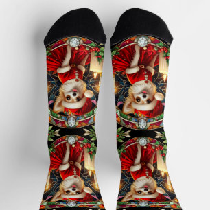 Chihuahua dog Santa Xmas Crew Socks