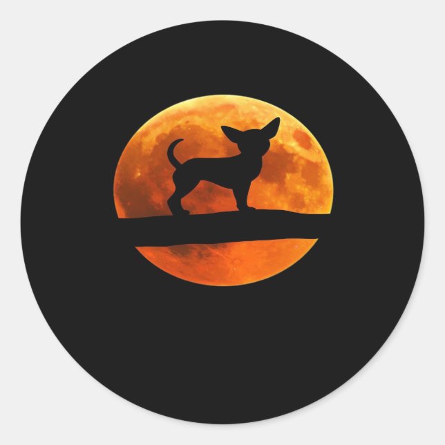 Chihuahua Dog Silhouette Moon chiwawa lover Classi Classic Round Sticker (Front)