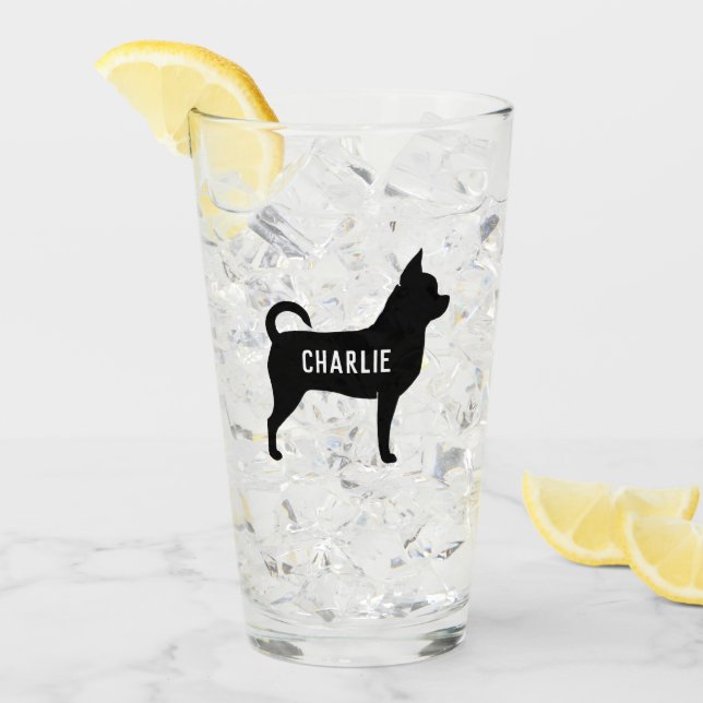 Chihuahua Dog Silhouette Personalized Drinking Glass (Front Ice)