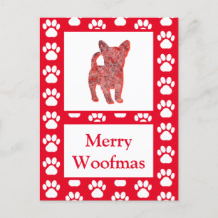 Chihuahua Dog Silhouette Red Merry Christmas Postcard