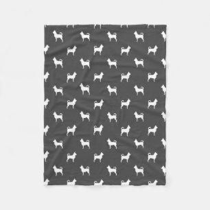 Chihuahua Dog Silhouettes Pattern Grey and White Fleece Blanket