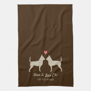 Chihuahua Dog Silhouettes with Heart and Text Kitchen Towel