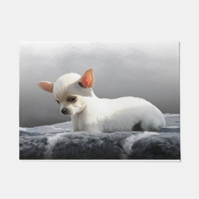 Chihuahua Dog Sitting Dog Portrait Art Painting Doormat (Front)