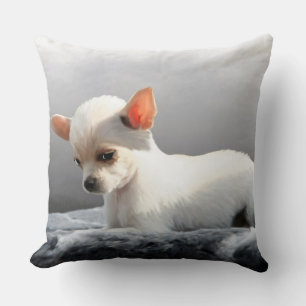 Chihuahua Dog Sitting Dog Portrait Art Painting Throw Pillow