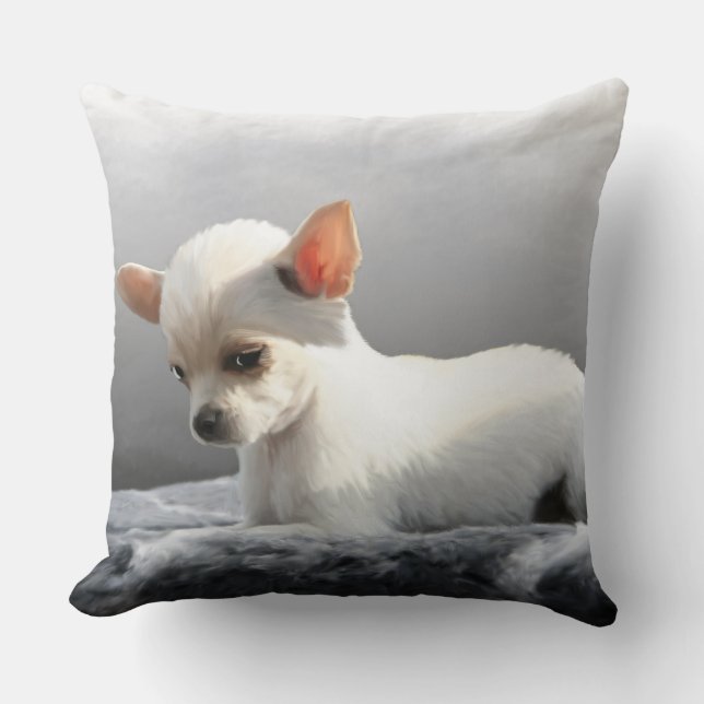 Chihuahua Dog Sitting Dog Portrait Art Painting Throw Pillow (Front)