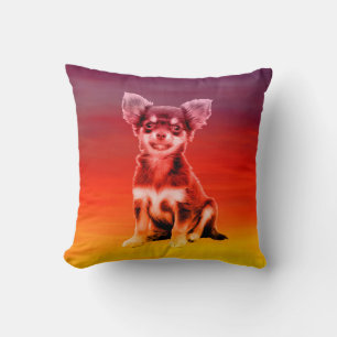 Chihuahua Dog Sitting On Beach Throw Pillow
