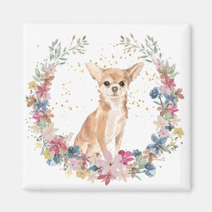 Chihuahua Dog Spring Flowers Wreath Magnet