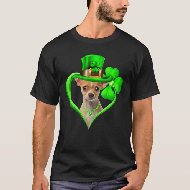 Chihuahua Dog St Patricks Day Lover Irish Shamrock T-Shirt (Front)