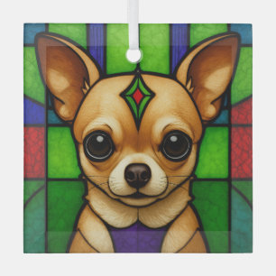Chihuahua Dog "Stained Glass"  Glass Ornament