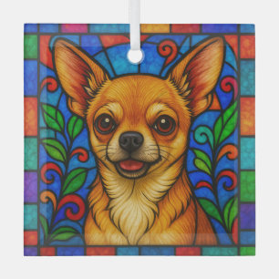 Chihuahua Dog "Stained Glass"  Glass Ornament
