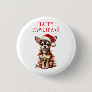 Chihuahua Dog tangled in Christmas lights 1 Inch Round Button