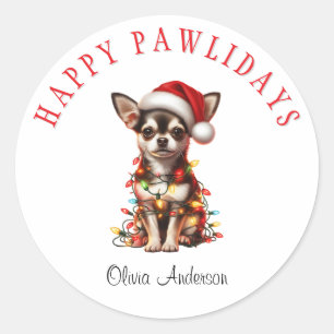 Chihuahua Dog tangled in Christmas lights Classic Round Sticker