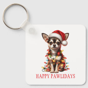 Chihuahua Dog tangled in Christmas lights Keychain