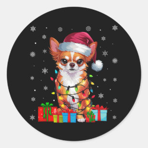 Chihuahua Dog Ugly Xmas Lights Santa Chihuahua Dog Classic Round Sticker