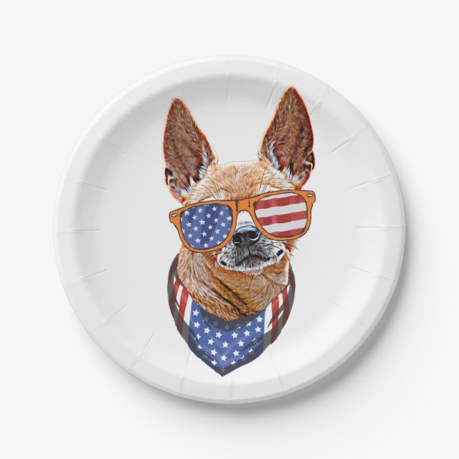 Chihuahua Dog USA American Independence 4th July Paper Plate (Front)