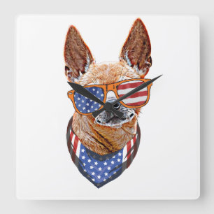 Chihuahua Dog USA American Independence 4th July Square Wall Clock